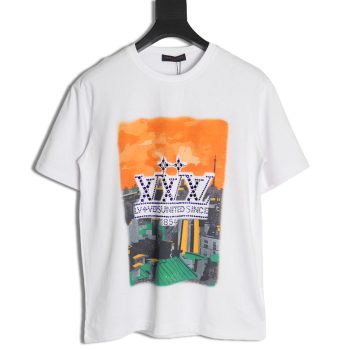 Louis Vuitton World Map Art Print Rhinestone Short Sleeve T-Shirt