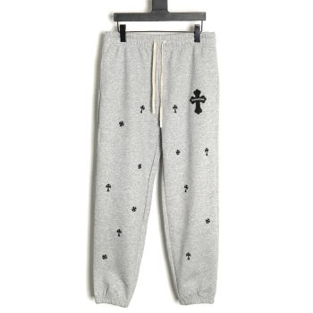 Chrome Hearts pressed leather cross embroidered cotton trousers