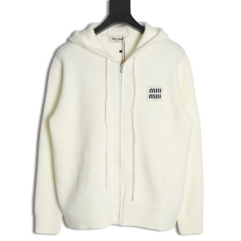 Miu Miu logo embroidered zip-up hooded sweater