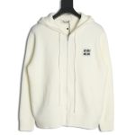 Miu Miu logo embroidered zip-up hooded sweater