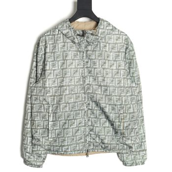 Fendi FD24SS Green FF Reversible Nylon Jacket Hooded Jacket