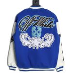 Off-White blue and white patchwork baseball jacket
