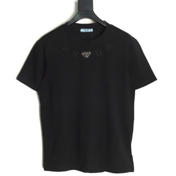 Prada neckline letter embroidery triangle logo short sleeves TSK1