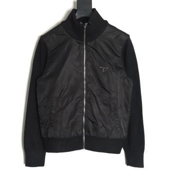 Prada inverted triangle logo nylon splicing wool jacket