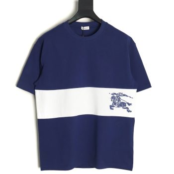 Burberry white horizontal striped war horse print short sleeves