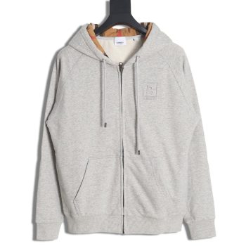 Burberry B Check Hooded Zip-Up Hoodie