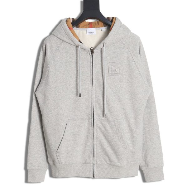 Burberry B Check Hooded Zip-Up Hoodie