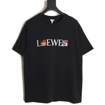 Loewe 24ss Dragon Year Limited Edition Logo Embroidered Short Sleeve T-shirt_TSK1