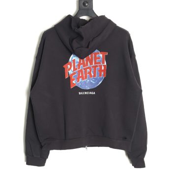 Balenciaga globe pattern printed distressed zipper jacket TSK1