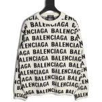 Balenciaga jacquard full print bullet screen letter round neck sweater