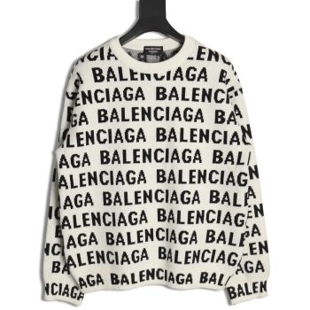 Balenciaga jacquard full print bullet screen letter round neck sweater