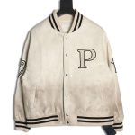 Prada P logo leather bomber jacket
