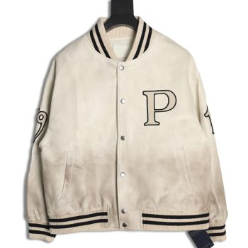 Prada P logo leather bomber jacket