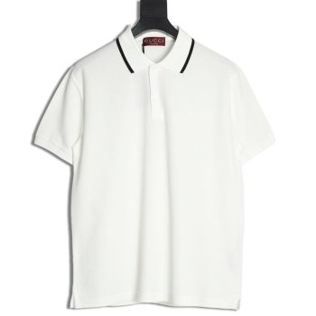Gucci contrasting collar lettering laser embroidery short sleeve polo shirt