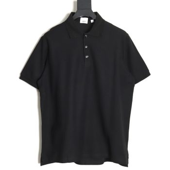 Burberry Button BT Logo Short Sleeve Polo Shirt Black