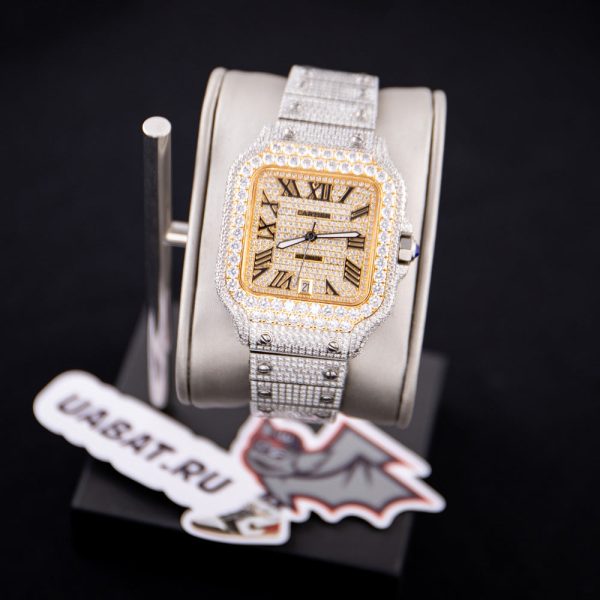 Cartier Santos 100 XL 2656 Gold and Steel Full Custom Diamond Men's Watch