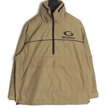 Balenciaga embroidered stand collar half-zip checked jacket TSK1
