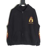 Balenciaga Double Ring Flame Washed Distressed Hooded Zip-Up Jacket