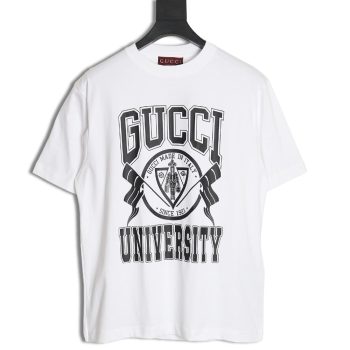 Gucci University Crest Printed Round Neck Short Sleeve T-Shirt