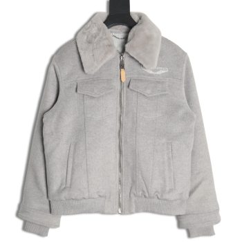 Louis Vuitton fur collar patchwork wool padded jacket