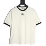 Miu Miu Contrast Collar Embroidered Logo Short Sleeve T-Shirt