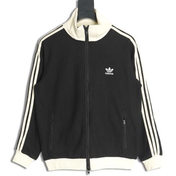 Adidas Logo Embroidered Side Stripe Retro Sports Stand Collar Jacket TSK1