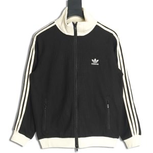 Adidas Logo Embroidered Side Stripe Retro Sports Stand Collar Jacket TSK1