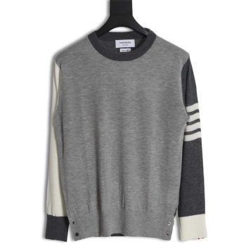 THOM BROWNE TB 23FW fine wool crew neck sweater (off-white)