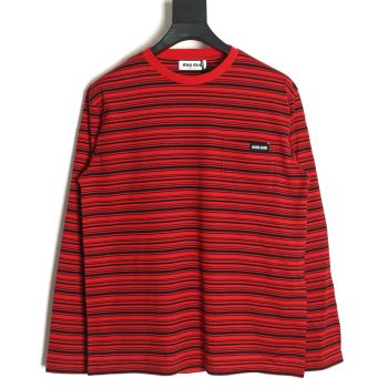 Miu Miu Red Striped Long Sleeve T-Shirt