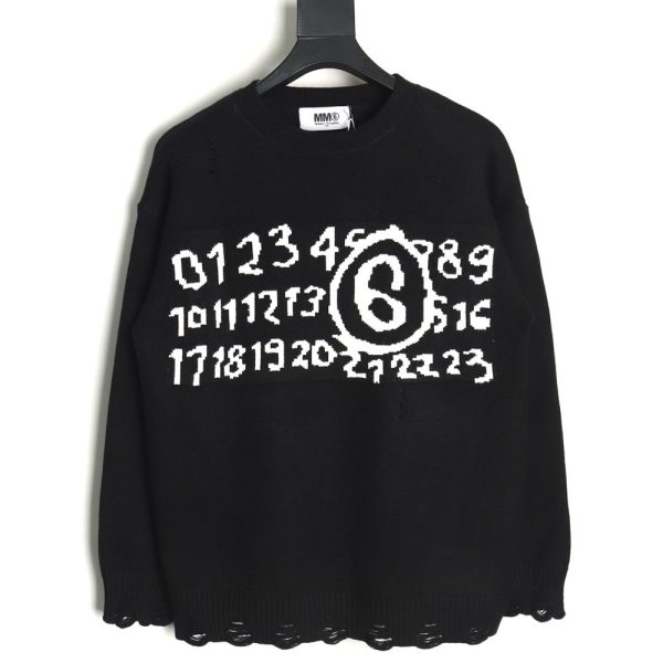 Maison Margiela Numbers distressed knitted crewneck sweater