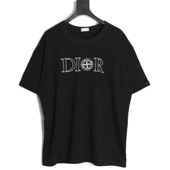 Dior & Stone Island Embroidered Letter Compass Short Sleeve T-Shirt TSK1