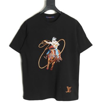Louis Vuitton Western Denim Embroidered Short Sleeve T-Shirt TSK1
