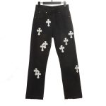 Chrome Hearts patchwork leather cross denim trousers