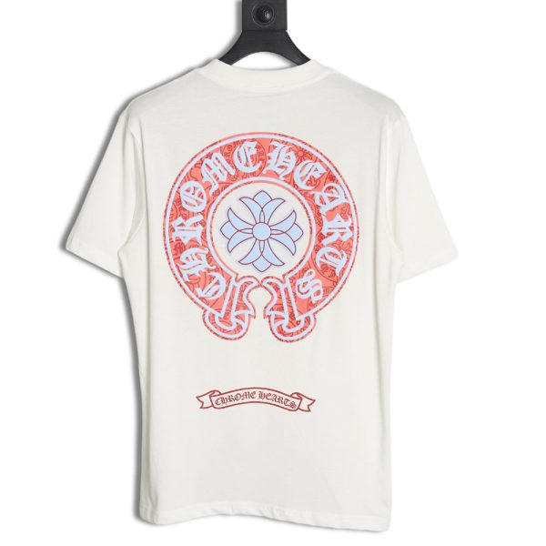 Chrome Hearts front and back red and blue horseshoe foam print short-sleeved T-shirt