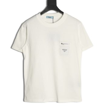 Prada triangle logo leather tag pocket short sleeves