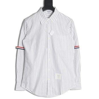 Thom Browne Cotton Vertical Stripe Double Ribbon Long Sleeve Shirt