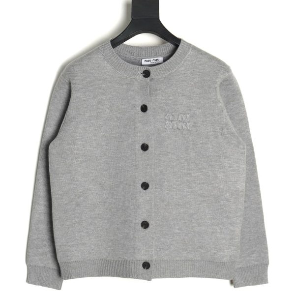 Miu Miu Minimalist Lettering Cardigan Sweater