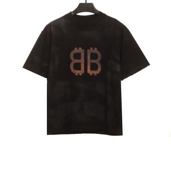 Balenciaga distressed mud dyed double B printed short sleeves TSK2