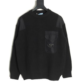Prada triangle logo iron plate knitted pullover sweater