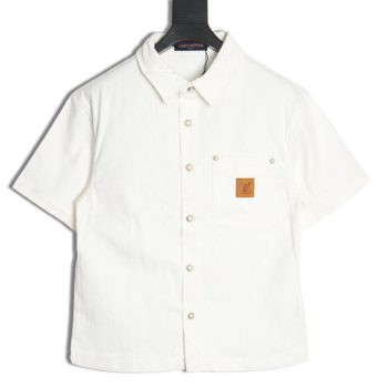 Louis Vuitton leather label pocket short sleeve denim shirt
