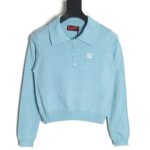 Gucci Double G embroidered lapel half-breasted wool knit sweater TSK2