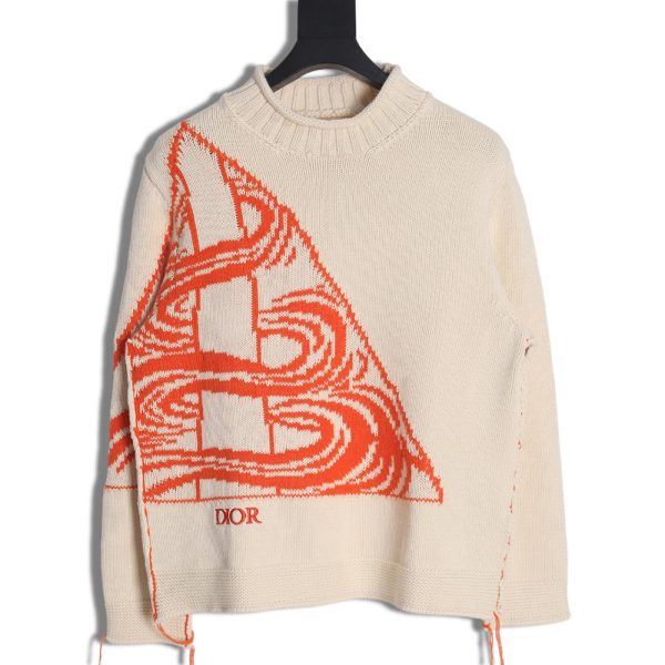 Dior 23Fw orange space element jacquard embroidered crew neck sweater