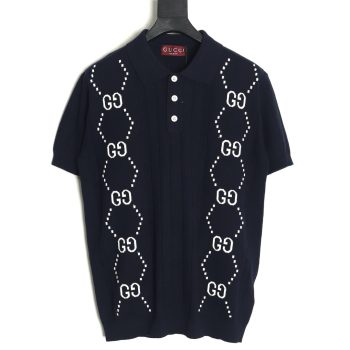 Gucci Double G jacquard cable-knit Polo short sleeves TSK1