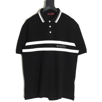 Gucci striped printed lettering short-sleeved polo shirt TSK1