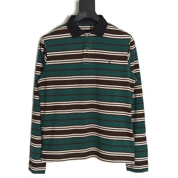 Prada Green Striped Long Sleeve Polo Shirt