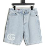 Gucci Double G print washed blue denim shorts