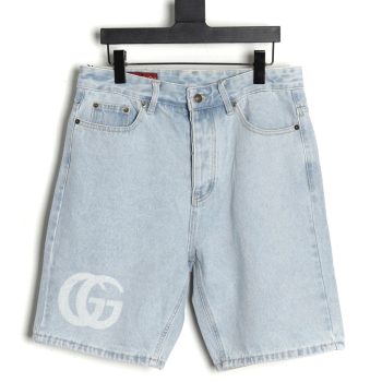 Gucci Double G print washed blue denim shorts