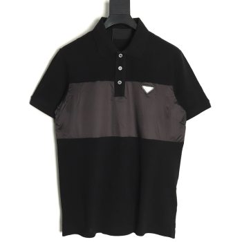 Prada triangle logo nylon patchwork Polo short sleeve