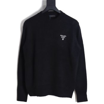 Prada 23FW machine embroidered lettering crew neck sweater