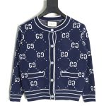 Gucci Double G Jacquard Crew Neck Cardigan Sweater TSK1